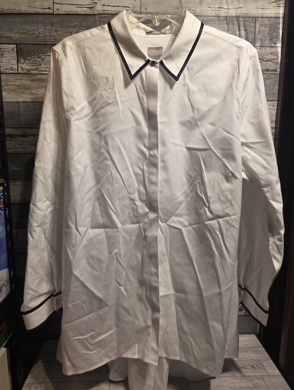 Chico's White Dress Shirt with Black Trim